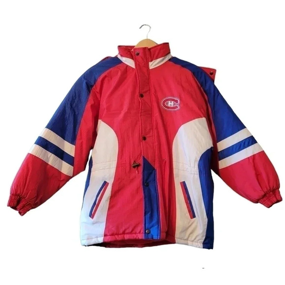 Vintage Montreal Canadiens NHL Embroidered Nylon Puffer Jacket Size Large.